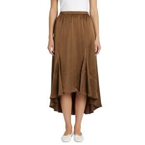 Max Studio London Satin High-Low Hem Skirt Brown Pleated Women NWT Size Large